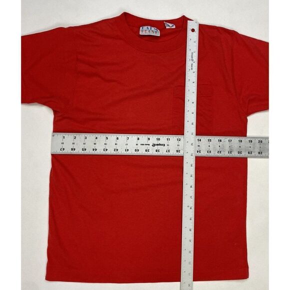 VINTAGE Palm Grove Blank Pocket T-shirt Women Medium Red 80s 90s Single Stitch - Picture 10 of 10